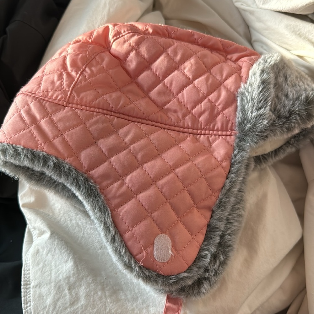 Cat & Jack Girls Pink Quilted Trapper Hat Faux Fur Trim Fleece Lined 2T-5T - Picture 2 of 4
